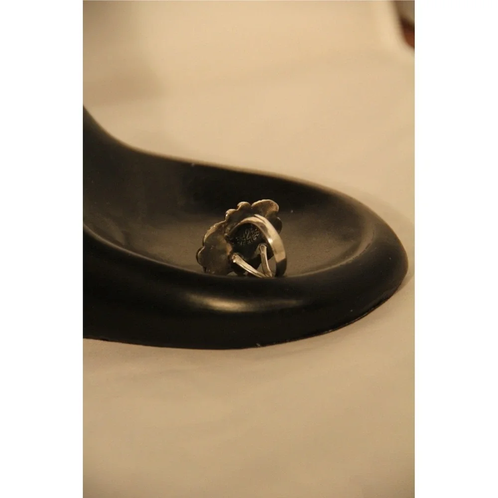 Vintage Mexico Sterling Silver Hand Carved Black‎ Onyx Scarab Ring Size 6.75